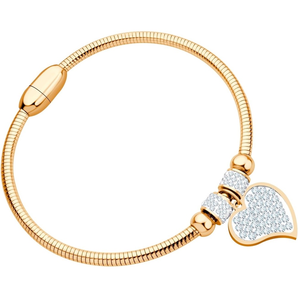 image:image555Jewelry Womens Sparkly Magnetic Clasp CZ Love Heart Charm Bangle BraceletRose Gold Style 4