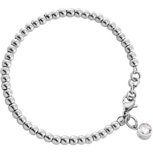 image:image555Jewelry 4mm Stainless Steel CZ Charm Ball Bead Bracelet for Women 7 InchSilver