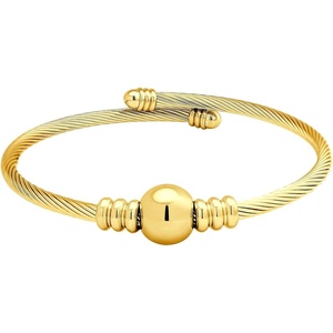 image:image555Jewelry Adjustable Stainless Steel Center Bead Twisted Cable Wire Bangle BraceletGold