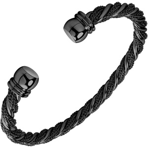 image:image555Jewelry Adjustable Stainless Steel Twisted Wire Cable Open Cuff Bangle Bracelet for Women amp LadiesBlack