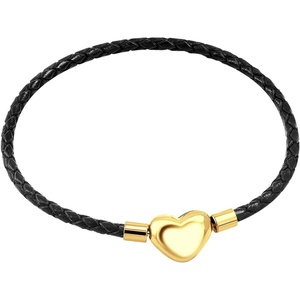 image:image555Jewelry Braided Black Leather Heart Charm Bracelet Bangle for Women amp LadiesBlack  Gold