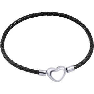 image:image555Jewelry Braided Black Leather Heart Charm Bracelet Bangle for Women amp LadiesBlack  Silver
