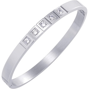 image:image555Jewelry Stainless Steel CZ Cuff Hinged Bangle Bracelet for Men amp WomenSilver