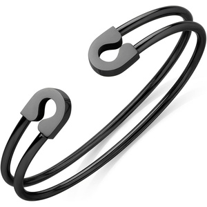 image:image555Jewelry Stainless Steel Dual Wire Open Cuff Bangle Bracelet for Women amp LadiesBlack