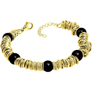 image:image555Jewelry Stainless Steel Extendable Charm Discs amp Beads Bracelet for WomenGold  Onyx
