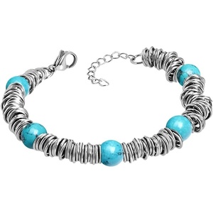 image:image555Jewelry Stainless Steel Extendable Charm Discs amp Beads Bracelet for WomenSilver  Turquoise