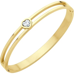 image:image555Jewelry Stainless Steel Hinge Lock Heart CZ Cuff Bangle Bracelet for WomenGold