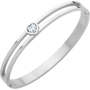 image:image555Jewelry Stainless Steel Hinge Lock Heart CZ Cuff Bangle Bracelet for WomenSilver