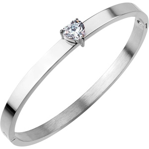 image:image555Jewelry Stainless Steel Hinge Lock Heart Shape CZ Cuff Bangle Bracelet for WomenSilver