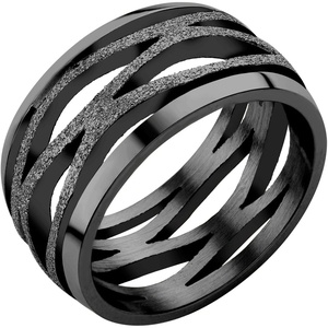image:image555Jewelry Stainless Steel Sparkly Patterned Ring for Women Glittering Sandblast Texture Female RingBlack