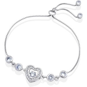 image:image555Jewelry Sterling Silver amp CZ Heart Charm Adjustable Bolo Bracelet for Women amp Girls