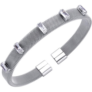 image:image555Jewelry Unisex Stainless Steel Mesh Open Cuff Bangle Bracelet for Men amp WomenSilverCZ