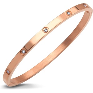 image:image555Jewelry Womens Sparkling Cubic Zirconia Secure Hinge Lock Bangle Stainless Steel BraceletPink Rose Gold