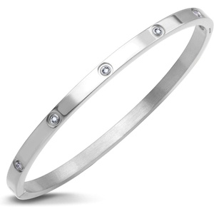 image:image555Jewelry Womens Sparkling Cubic Zirconia Secure Hinge Lock Bangle Stainless Steel BraceletSilver