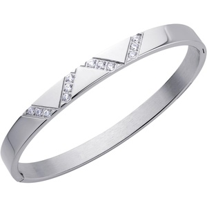image:image555Jewelry Womens Sparkling Cubic Zirconia Secure Hinge Lock Bangle Stainless Steel BraceletSilver Style 2