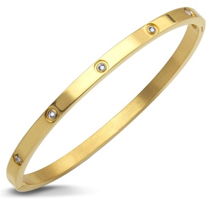 image:image555Jewelry Womens Sparkling Cubic Zirconia Secure Hinge Lock Bangle Stainless Steel BraceletYellow Gold