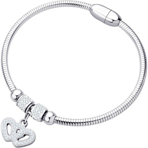 image:image555Jewelry Womens Sparkly Magnetic Clasp CZ Love Heart Charm Bangle BraceletSilver Style 2
