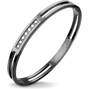 image:image555Jewelry Womens Stainless Steel Fashion CZ Studded Cuff Bangle BraceletBlack  Grooved