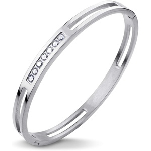 image:image555Jewelry Womens Stainless Steel Fashion CZ Studded Cuff Bangle BraceletSilver  Grooved