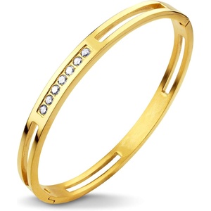 image:image555Jewelry Womens Stainless Steel Fashion CZ Studded Cuff Bangle BraceletYellow Gold  Grooved