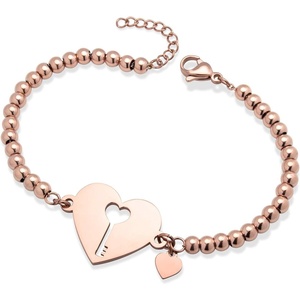 image:image555Jewelry Womens Stainless Steel Love Cute Heart Lock Key Charm Link BraceletPink Rose Gold