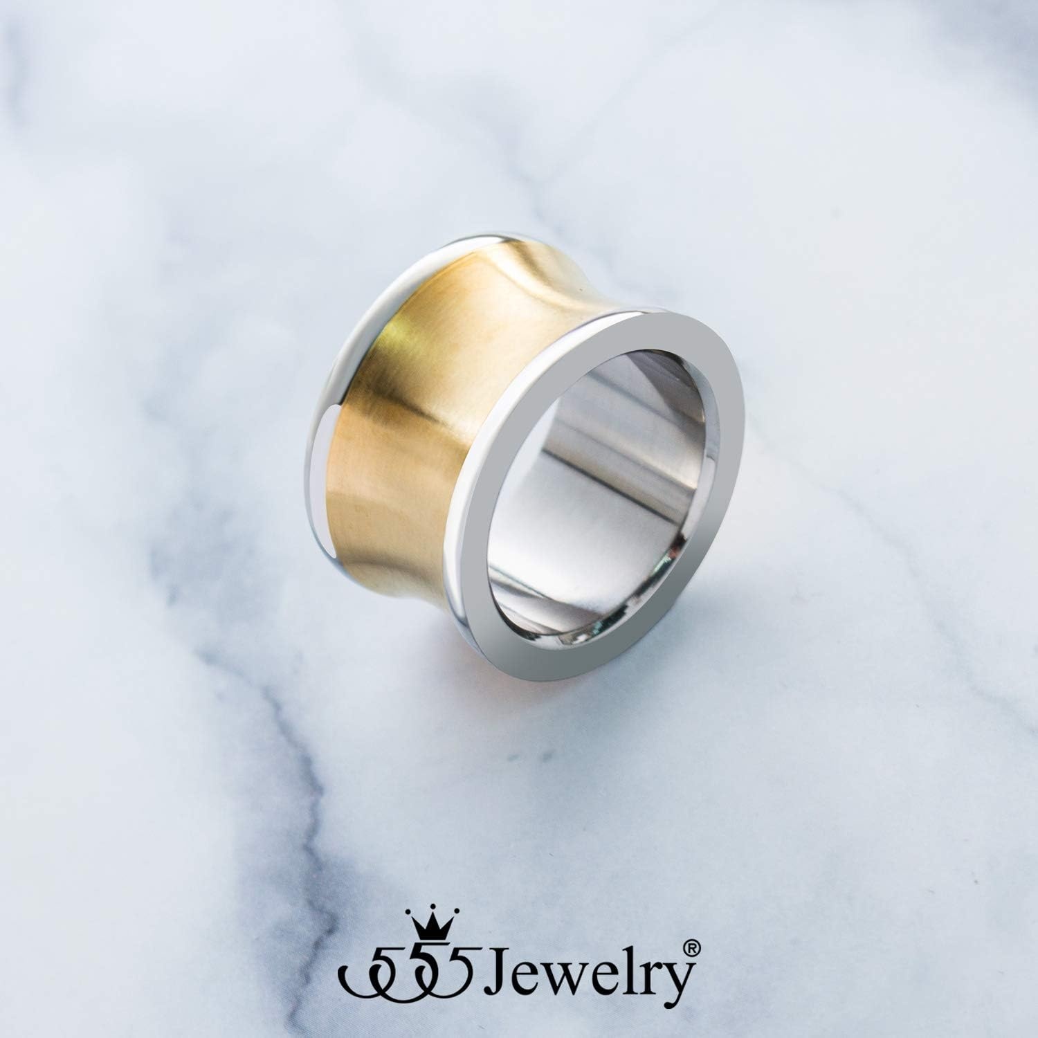 image:image555Jewelry 15mm Wide Thick Stainless Steel Concave Ring Wedding Band for MenSilver Gold