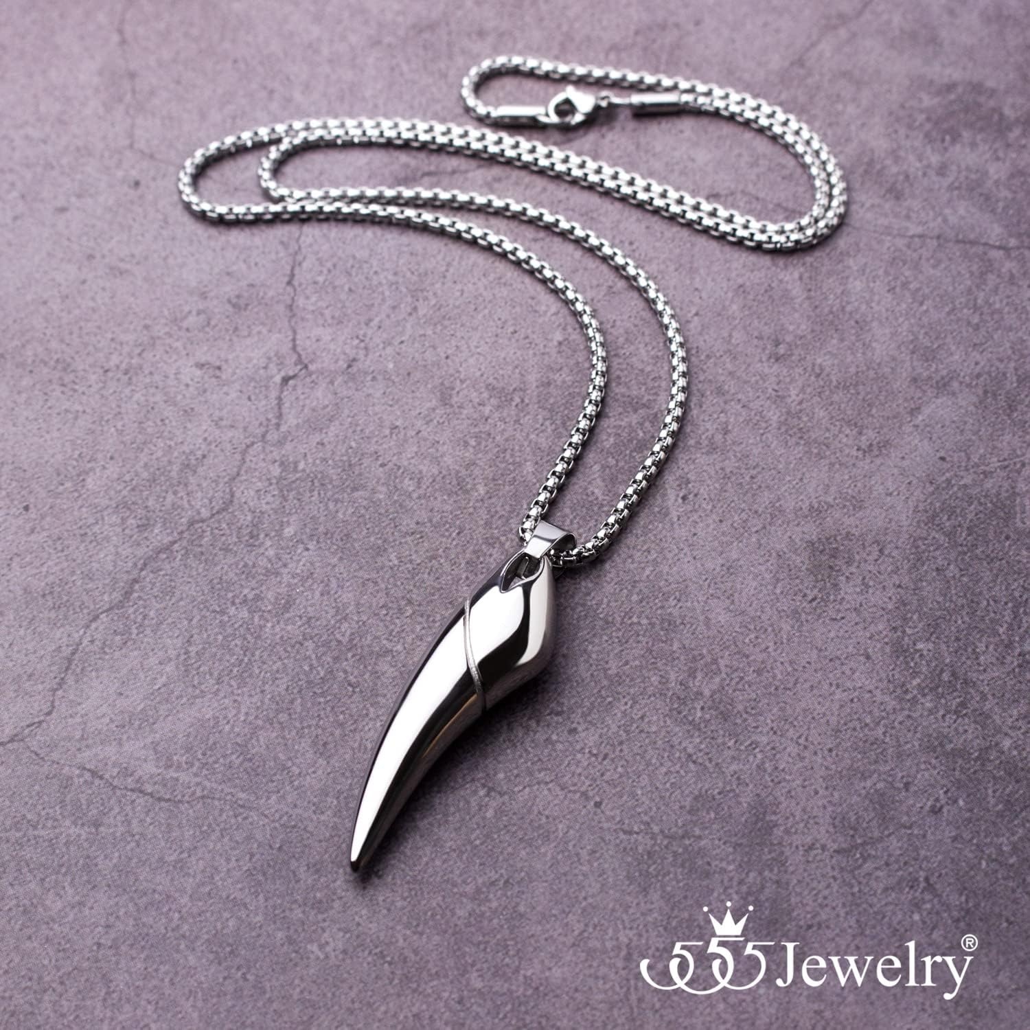 image:image555Jewelry 2 Tone Stainless Steel Horn Necklace for Men 1624 Inch Box ChainSilver
