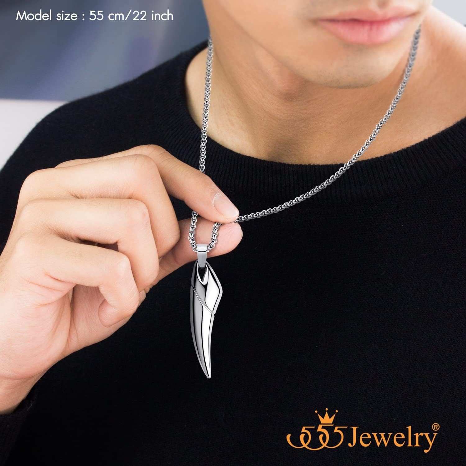 image:image555Jewelry 2 Tone Stainless Steel Horn Necklace for Men 1624 Inch Box ChainSilver