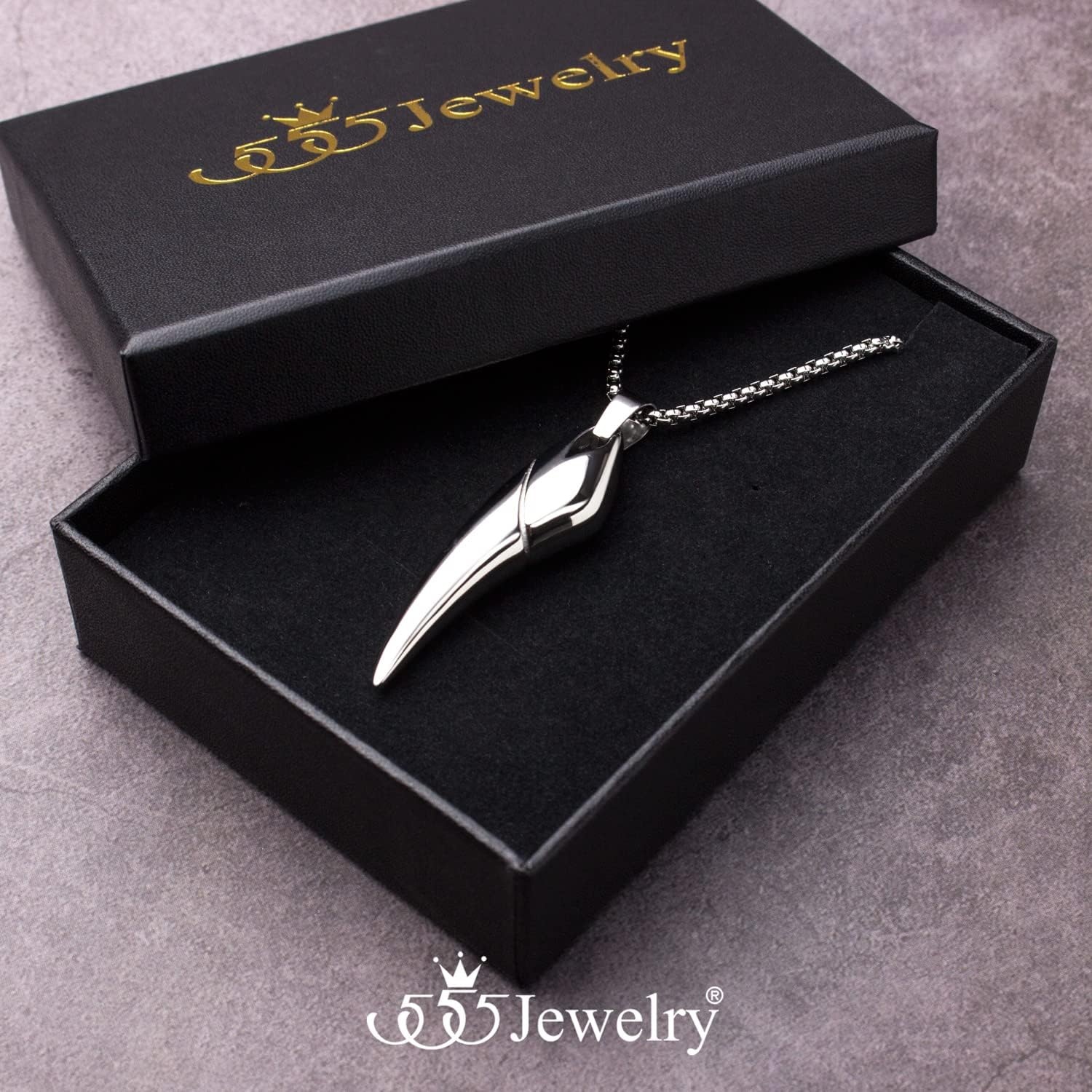 image:image555Jewelry 2 Tone Stainless Steel Horn Necklace for Men 1624 Inch Box ChainSilver