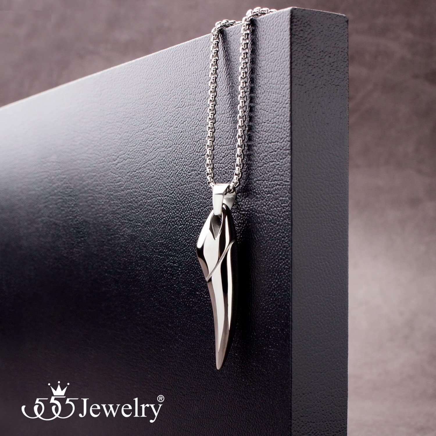 image:image555Jewelry 2 Tone Stainless Steel Horn Necklace for Men 1624 Inch Box ChainSilver