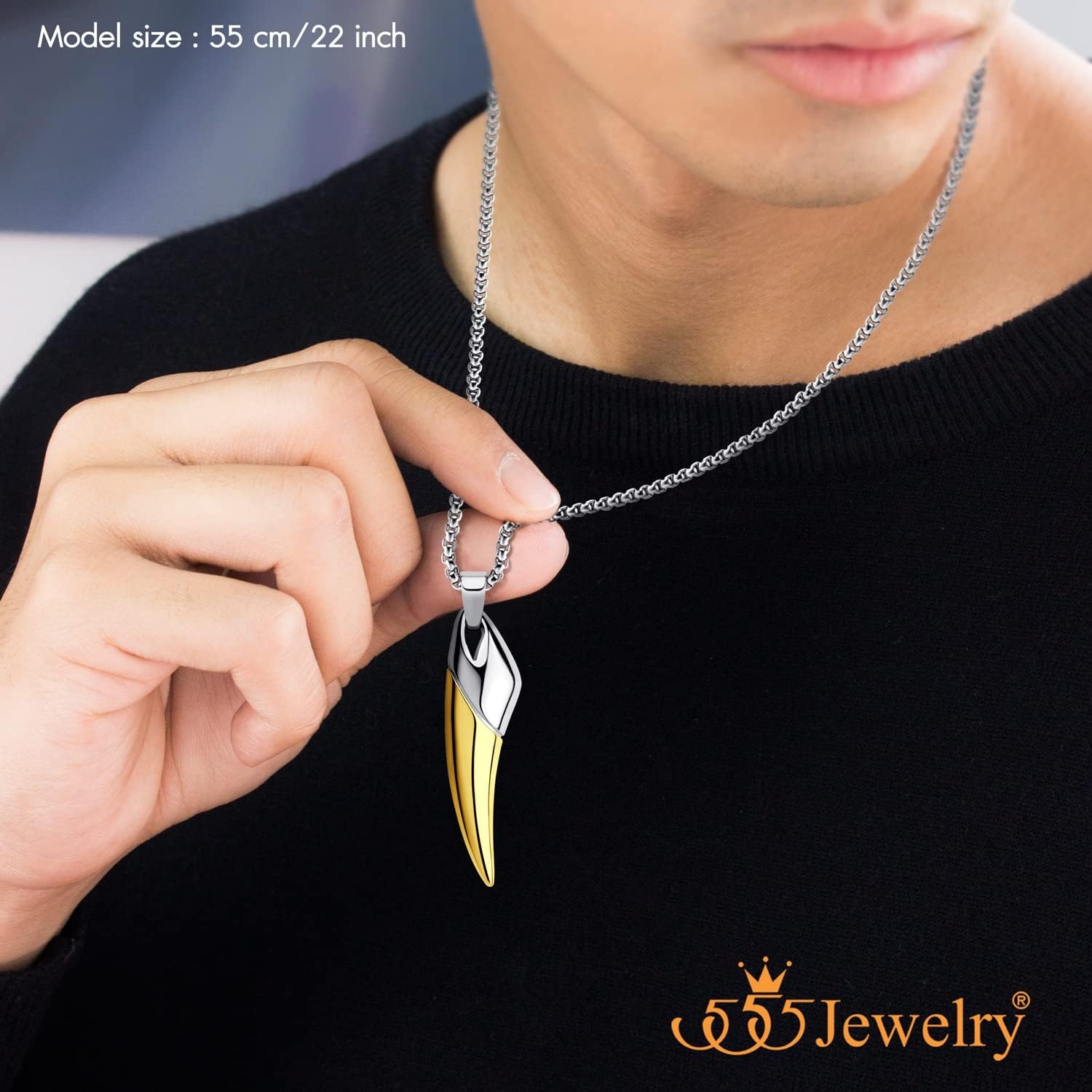 image:image555Jewelry 2 Tone Stainless Steel Horn Necklace for Men 1624 Inch Box ChainSilverGold