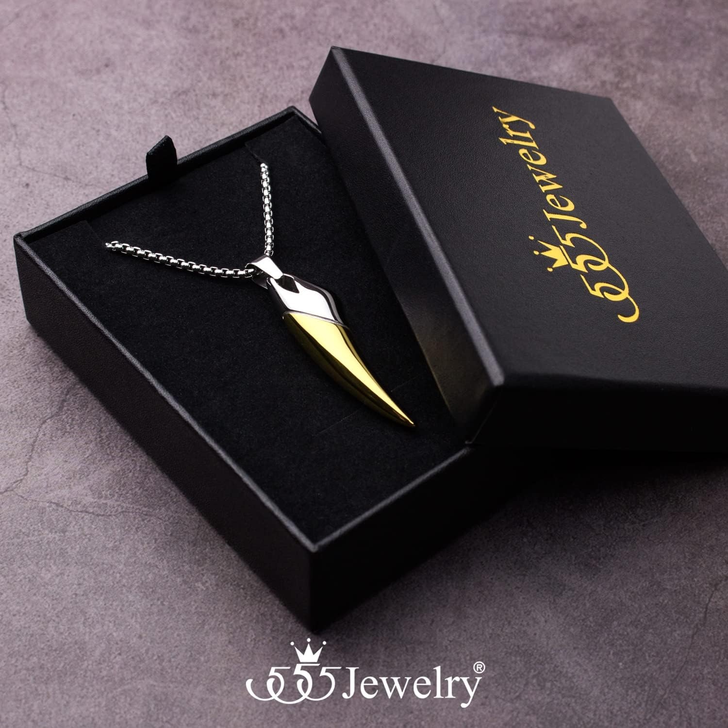image:image555Jewelry 2 Tone Stainless Steel Horn Necklace for Men 1624 Inch Box ChainSilverGold