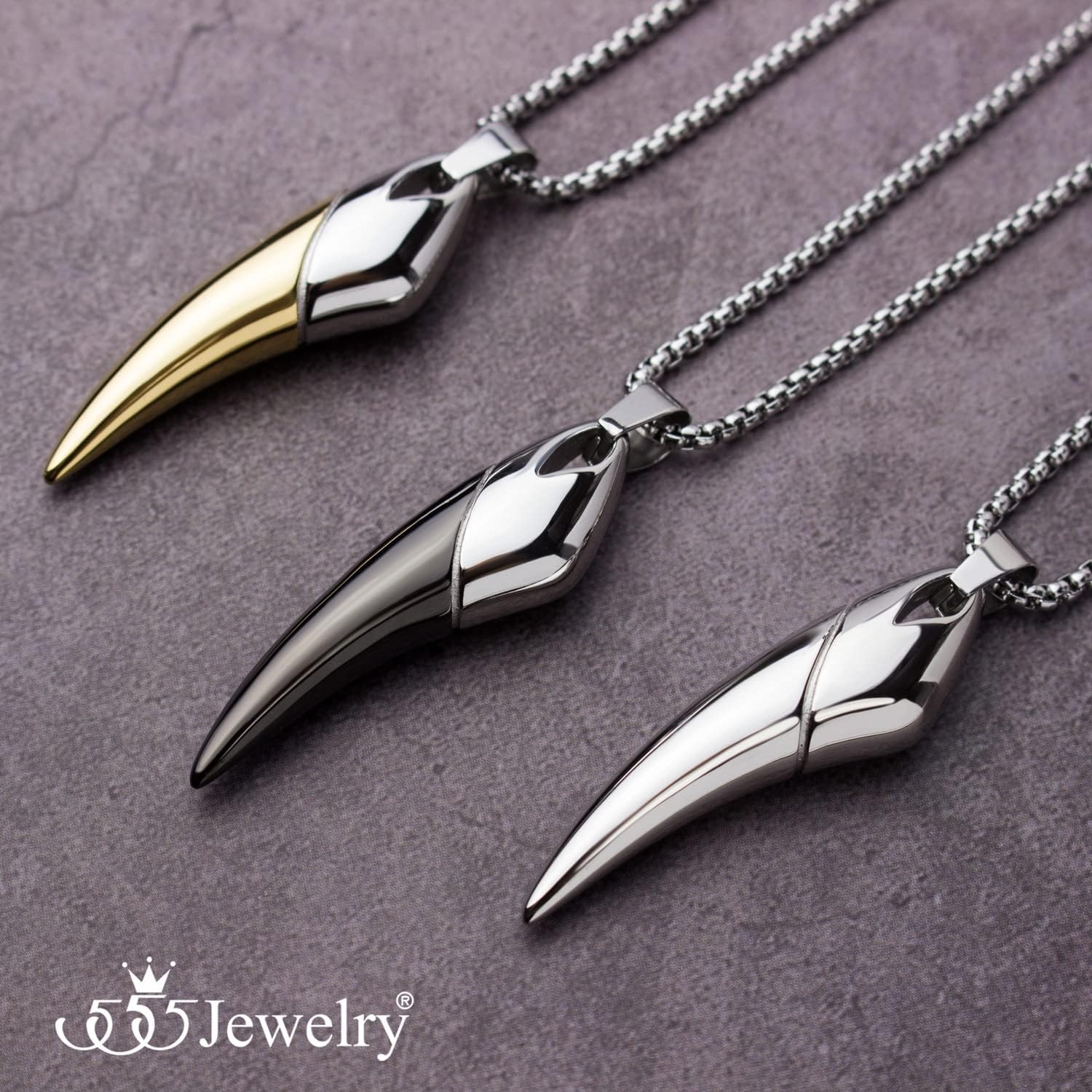 image:image555Jewelry 2 Tone Stainless Steel Horn Necklace for Men 1624 Inch Box ChainSilverGold
