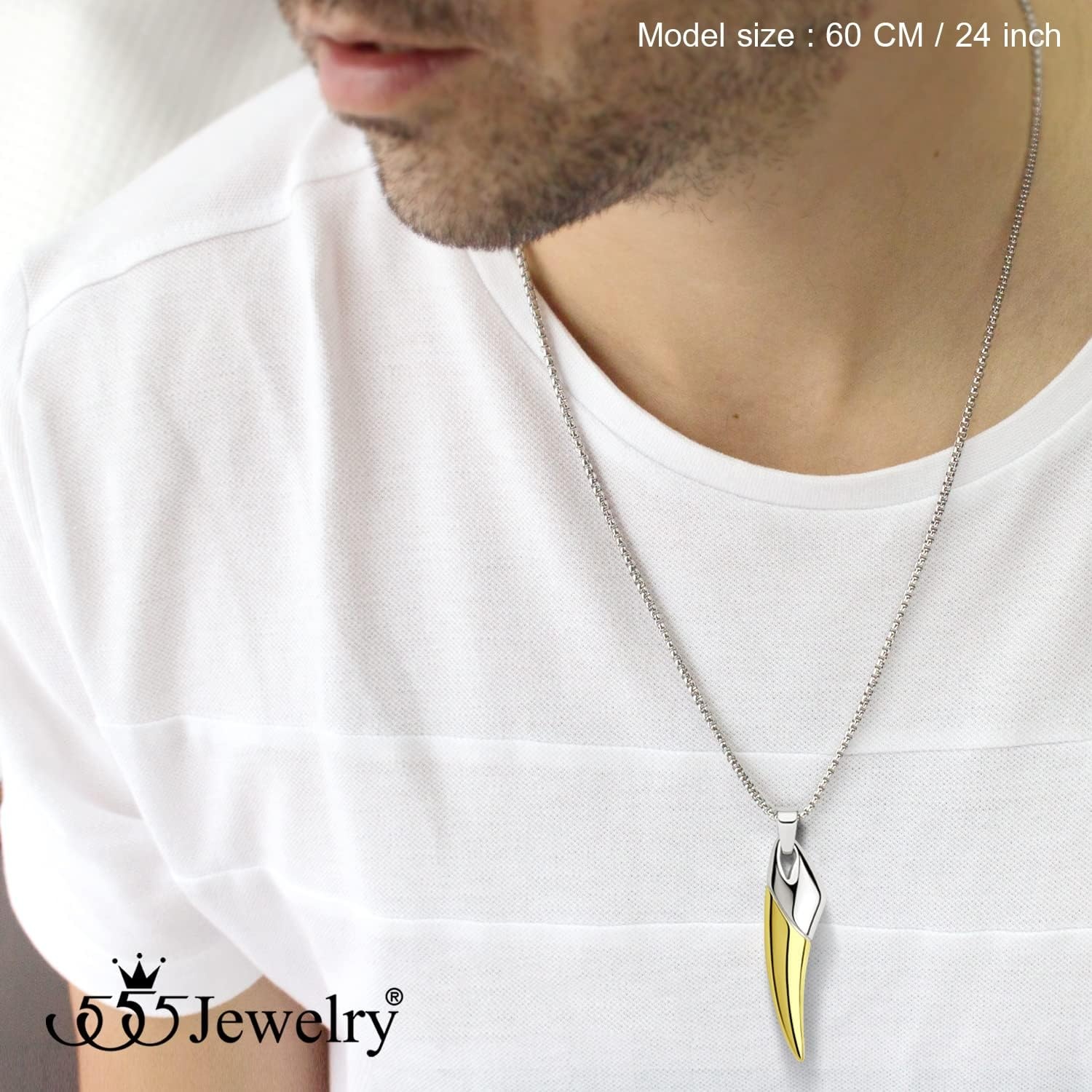 image:image555Jewelry 2 Tone Stainless Steel Horn Necklace for Men 1624 Inch Box ChainSilverGold