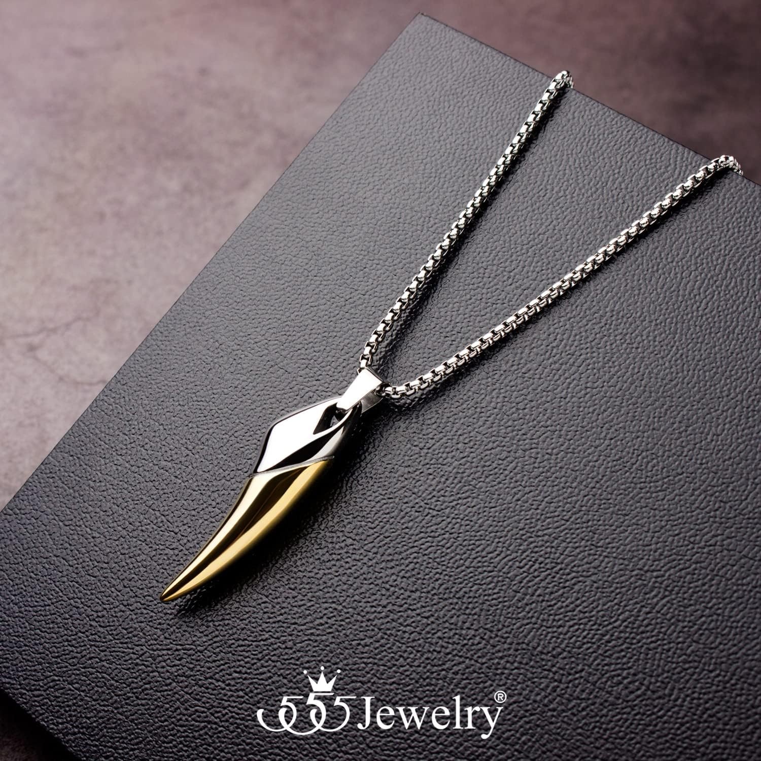 image:image555Jewelry 2 Tone Stainless Steel Horn Necklace for Men 1624 Inch Box ChainSilverGold