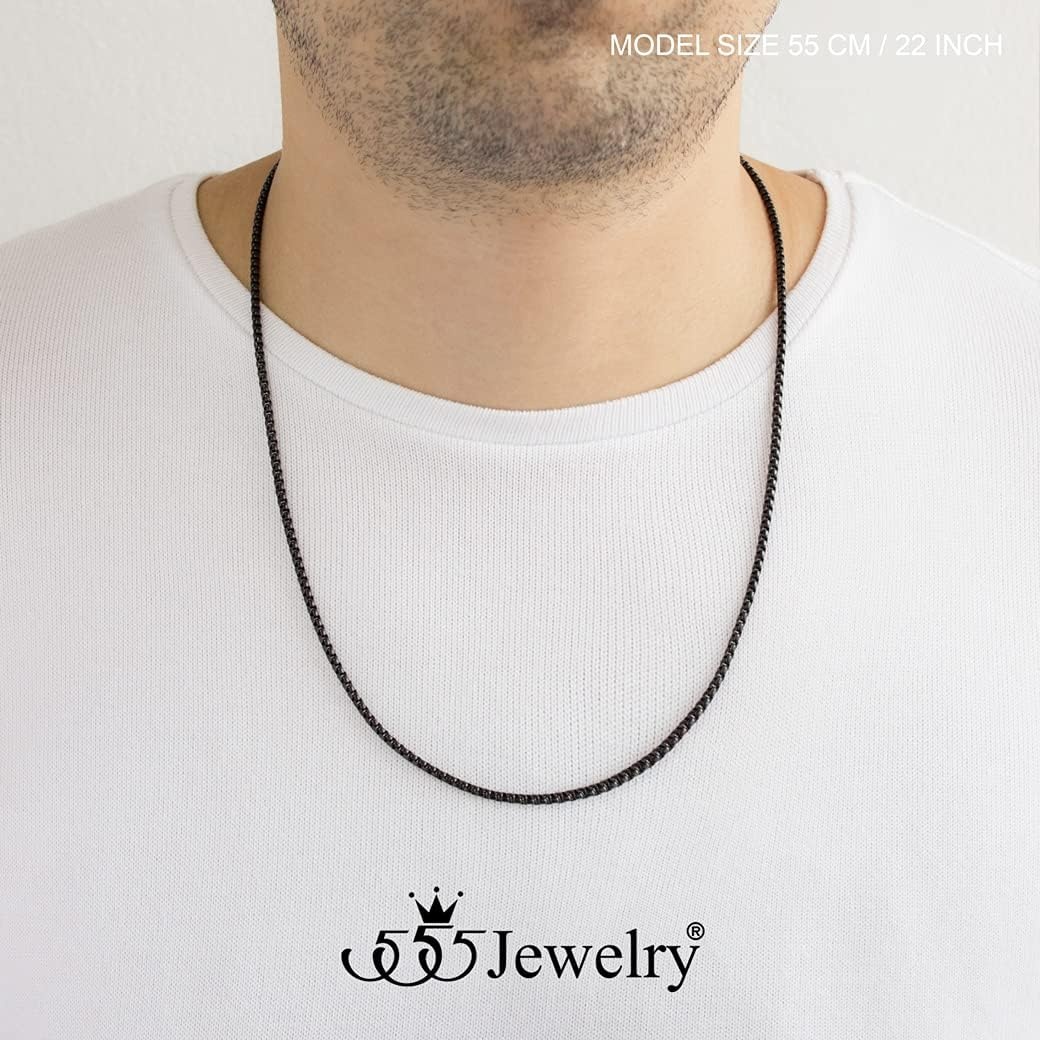 image:image555Jewelry 25mm Stainless Steel Box Chain Necklace for Men amp Women 1628 InchRound Box Chain Black