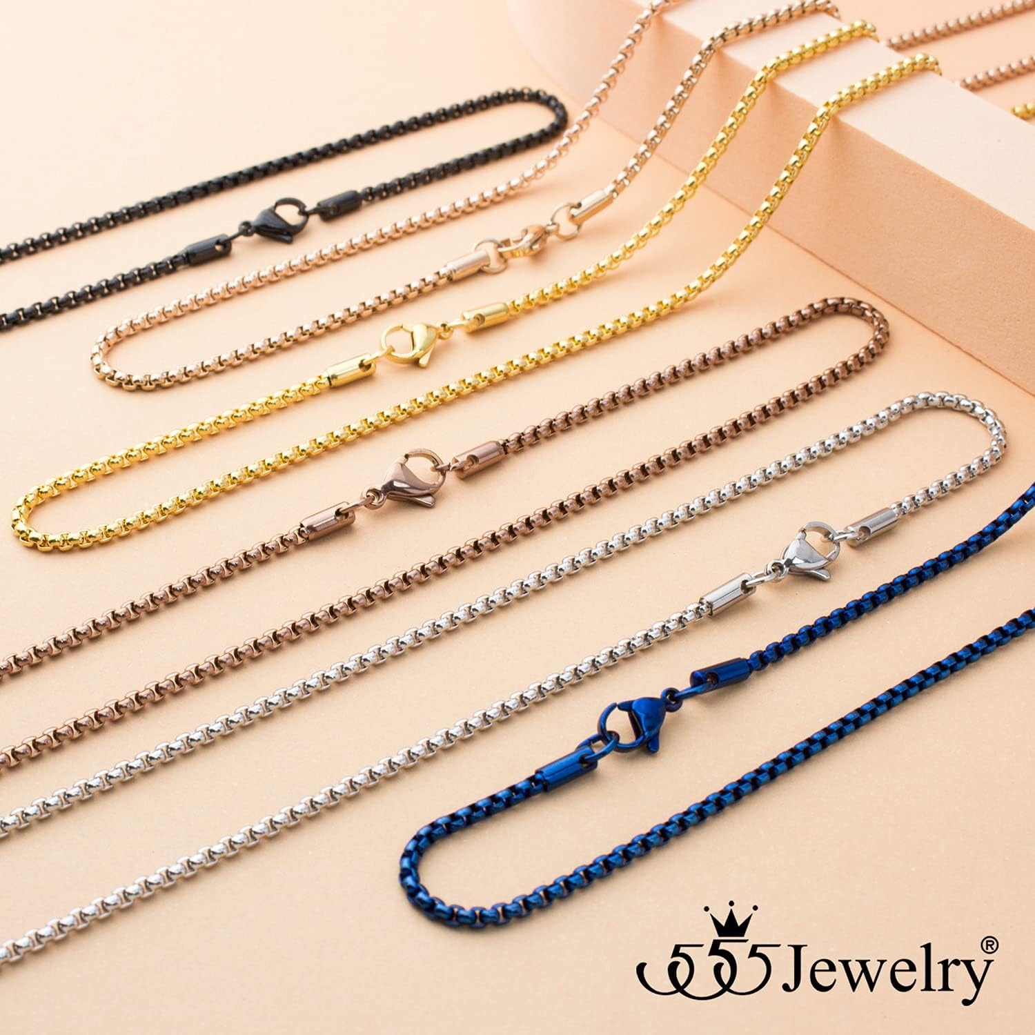 image:image555Jewelry 25mm Stainless Steel Box Chain Necklace for Men amp Women 1628 InchRound Box Chain Black