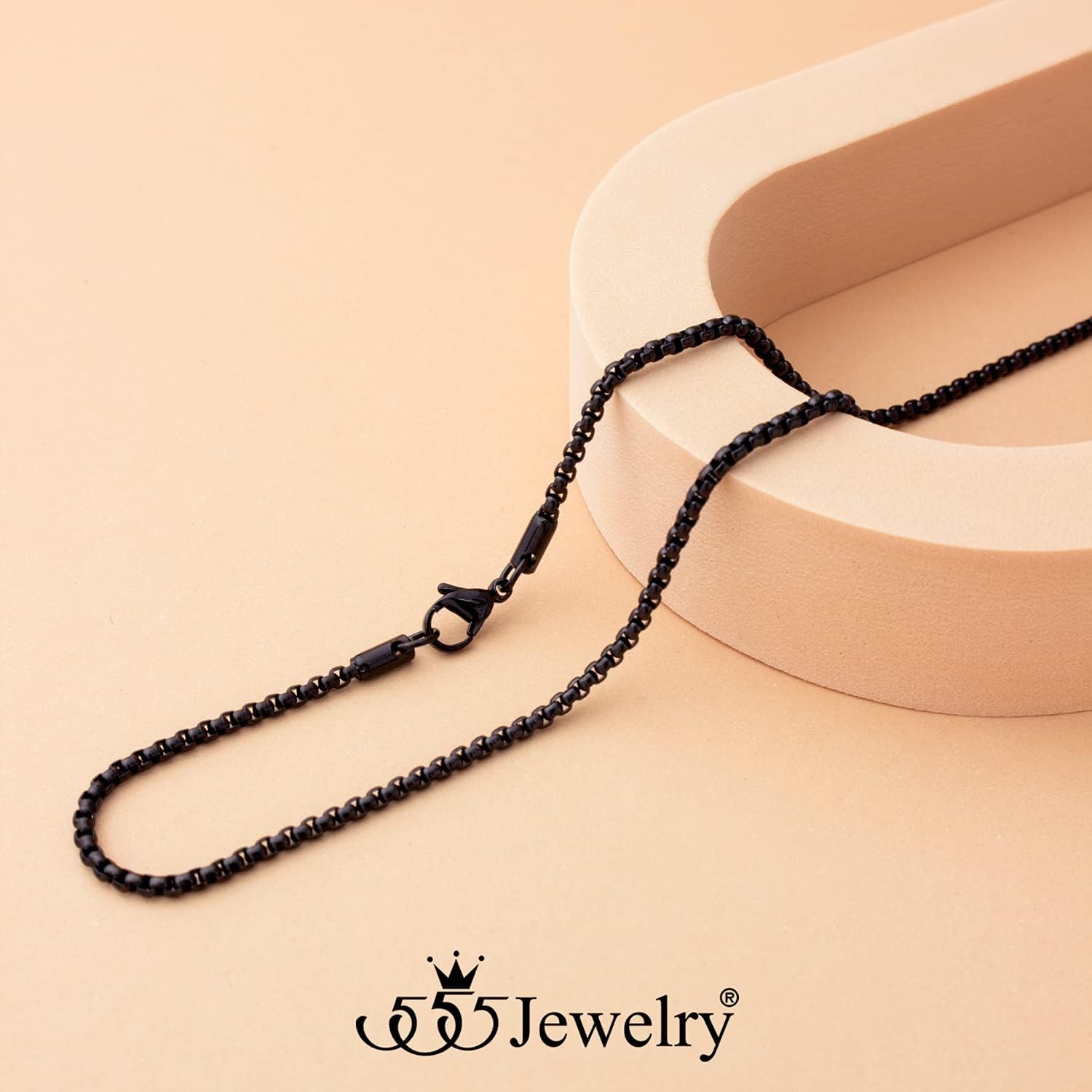 image:image555Jewelry 25mm Stainless Steel Box Chain Necklace for Men amp Women 1628 InchRound Box Chain Black