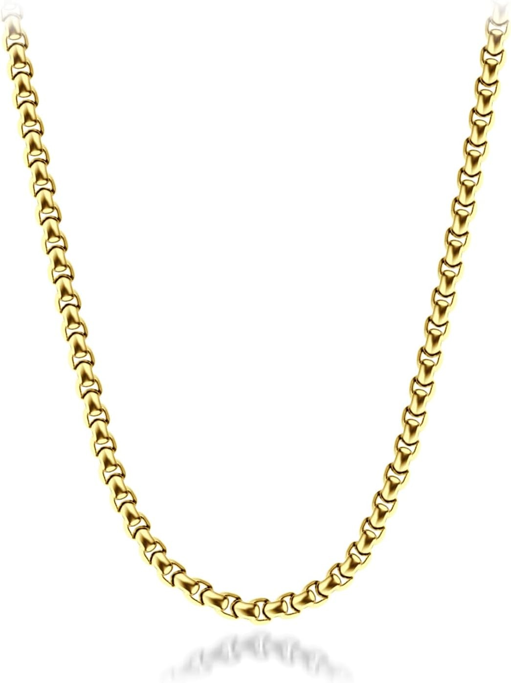 image:image555Jewelry 25mm Stainless Steel Box Chain Necklace for Men amp Women 1628 InchRound Box Chain Gold