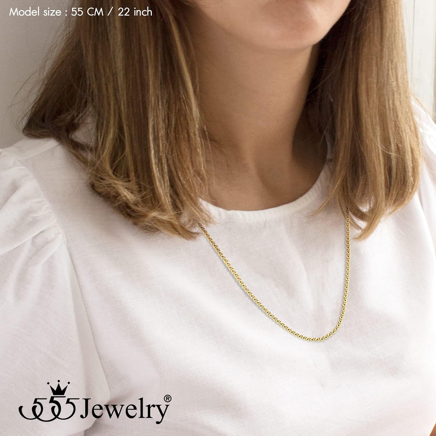 image:image555Jewelry 25mm Stainless Steel Box Chain Necklace for Men amp Women 1628 InchRound Box Chain Gold