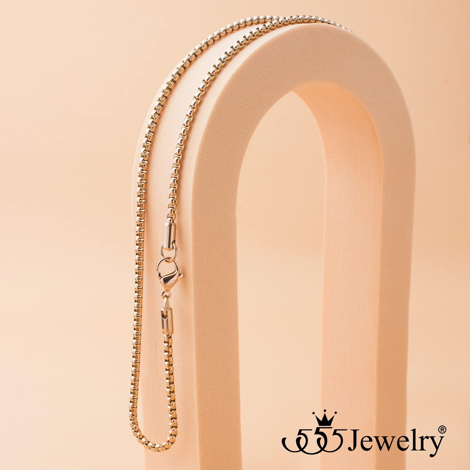image:image555Jewelry 25mm Stainless Steel Box Chain Necklace for Men amp Women 1628 InchRound Box Chain Rose Gold