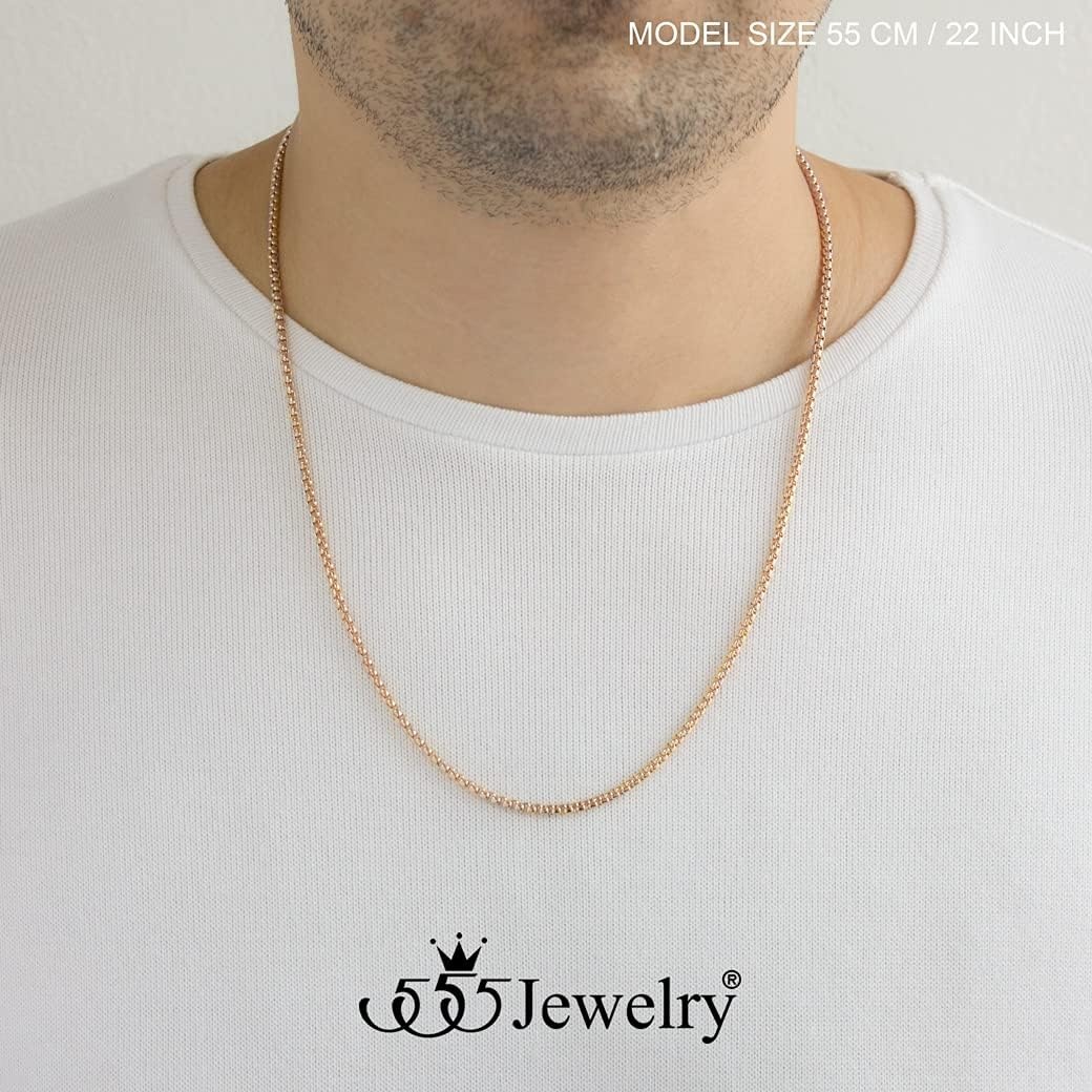 image:image555Jewelry 25mm Stainless Steel Box Chain Necklace for Men amp Women 1628 InchRound Box Chain Rose Gold