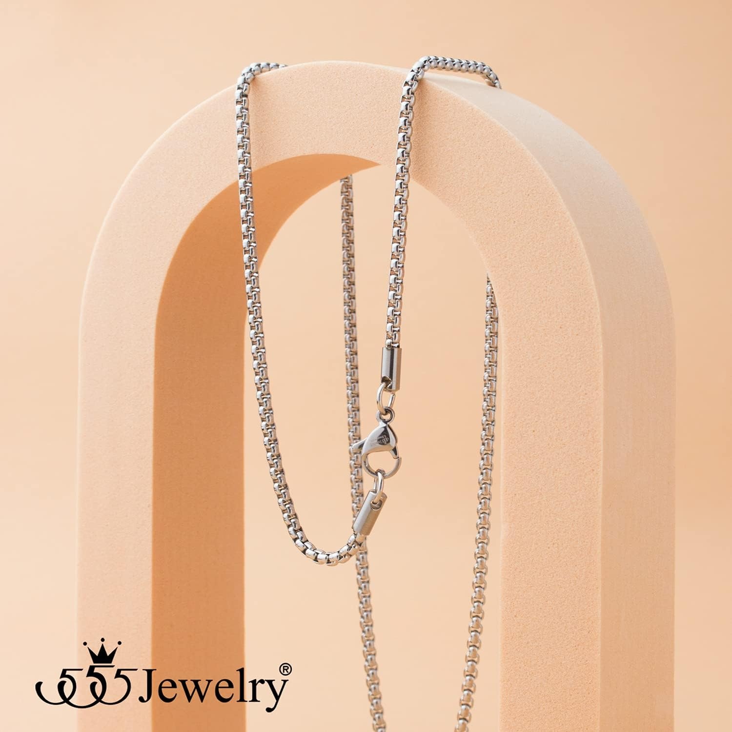 image:image555Jewelry 25mm Stainless Steel Box Chain Necklace for Men amp Women 1628 InchRound Box Chain Silver