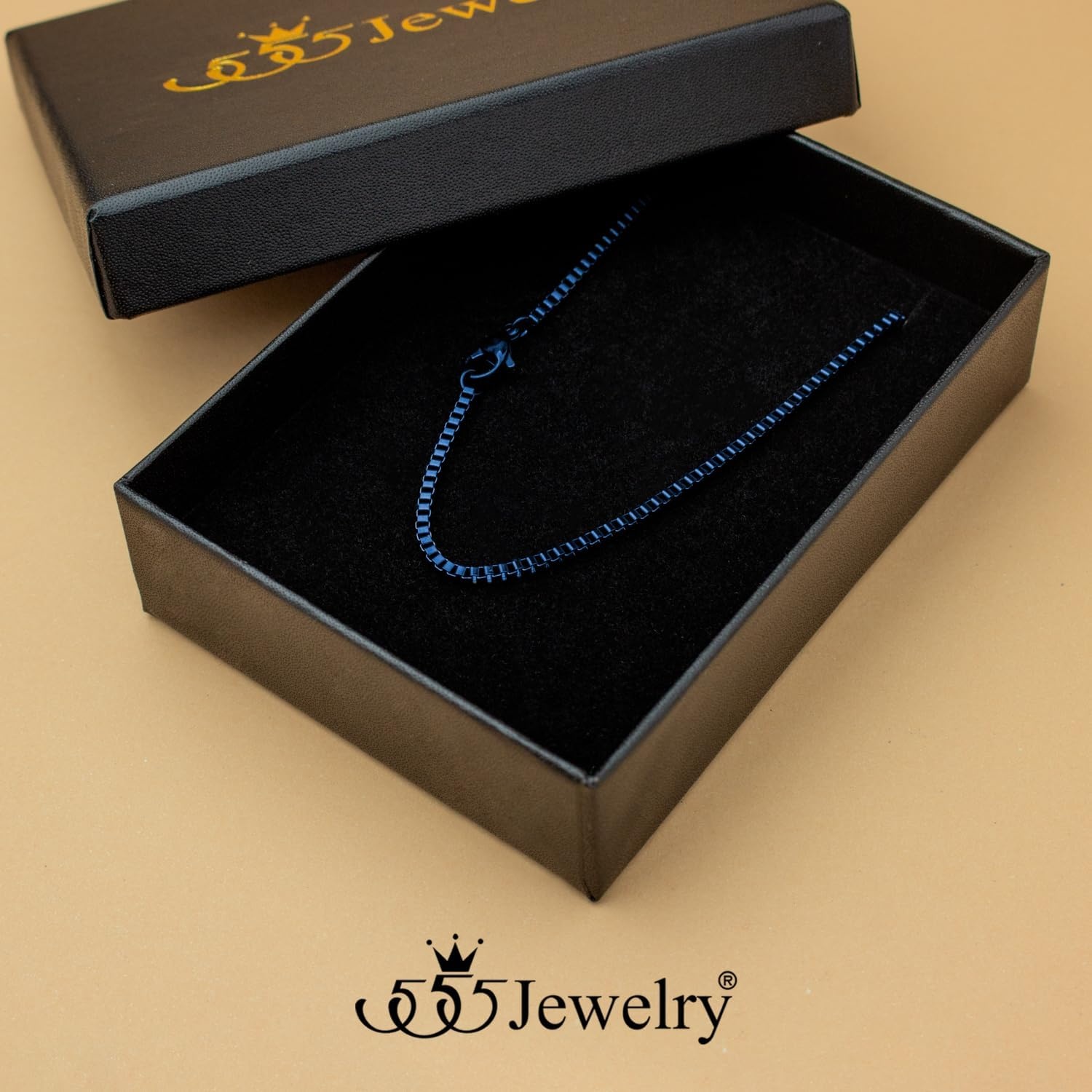 image:image555Jewelry 25mm Stainless Steel Box Chain Necklace for Men amp Women 1628 InchSquare Box Chain Blue