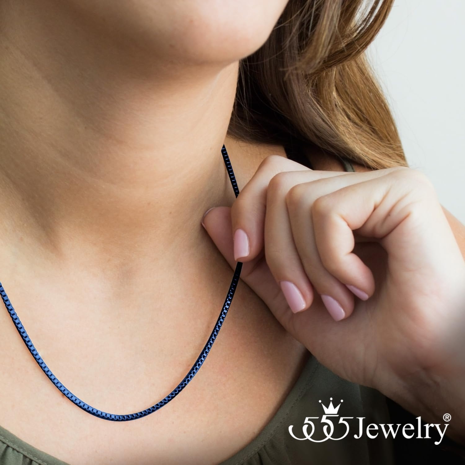 image:image555Jewelry 25mm Stainless Steel Box Chain Necklace for Men amp Women 1628 InchSquare Box Chain Blue