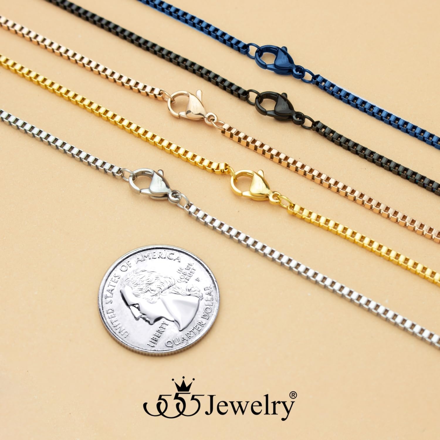 image:image555Jewelry 25mm Stainless Steel Box Chain Necklace for Men amp Women 1628 InchSquare Box Chain Blue