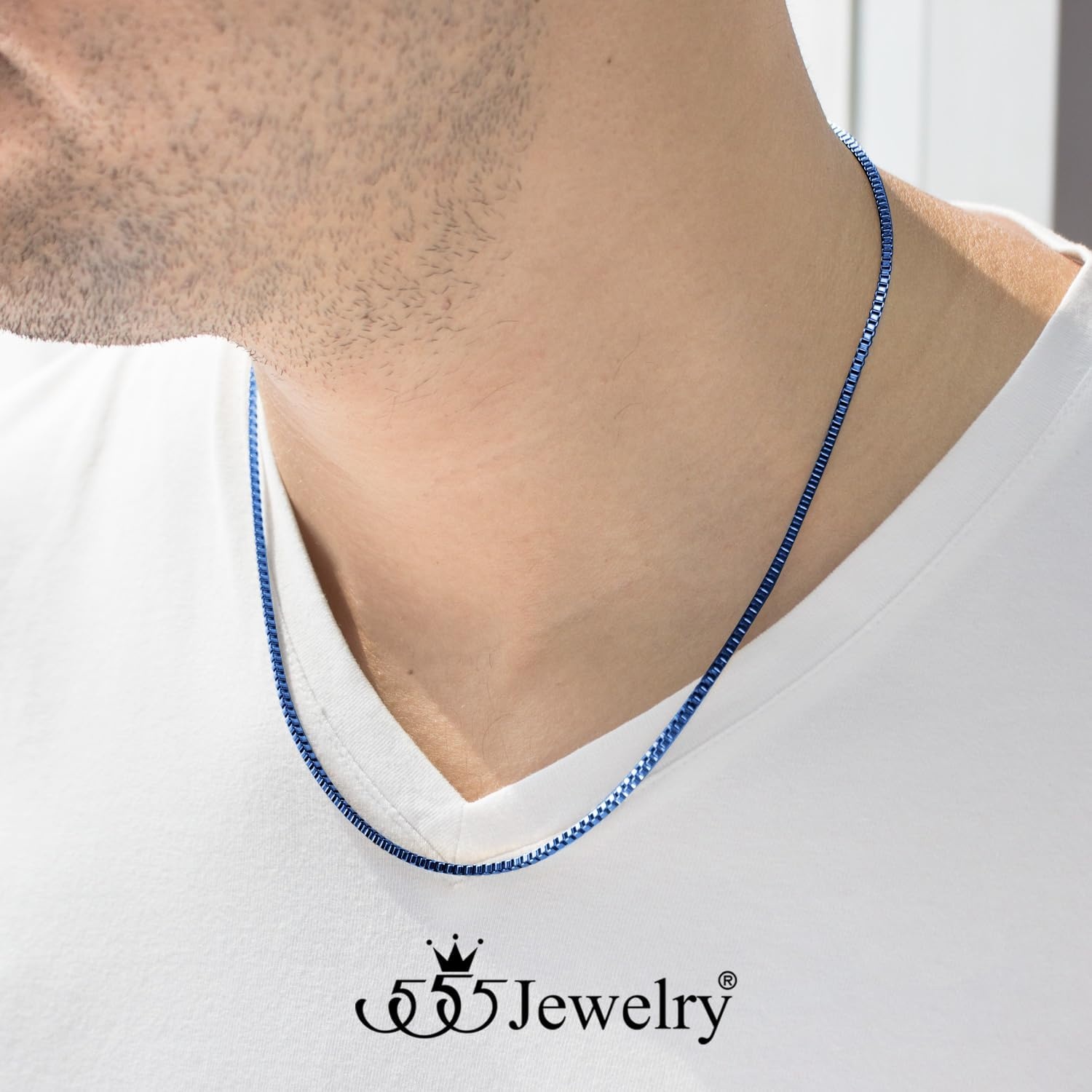 image:image555Jewelry 25mm Stainless Steel Box Chain Necklace for Men amp Women 1628 InchSquare Box Chain Blue
