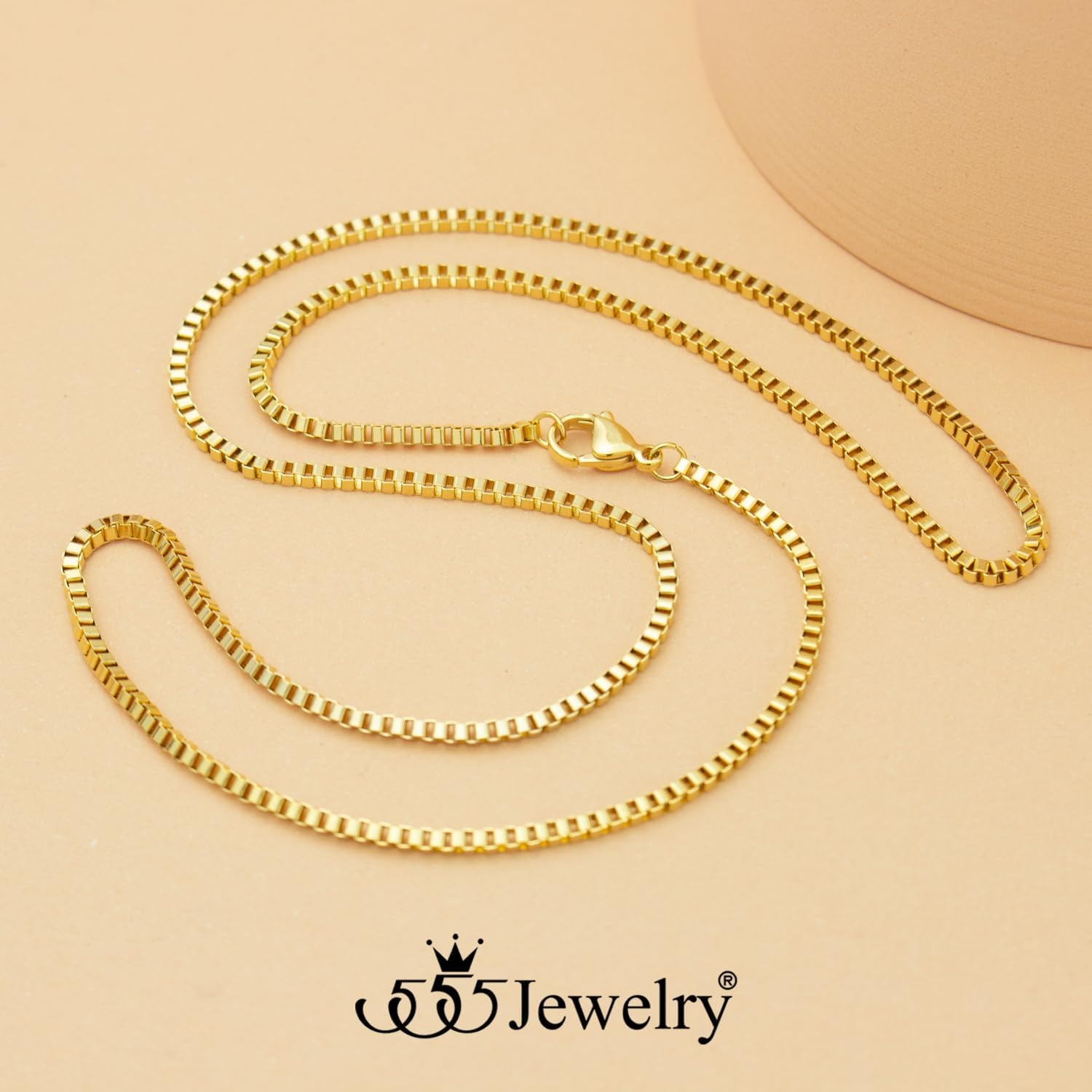 image:image555Jewelry 25mm Stainless Steel Box Chain Necklace for Men amp Women 1628 InchSquare Box Chain Gold