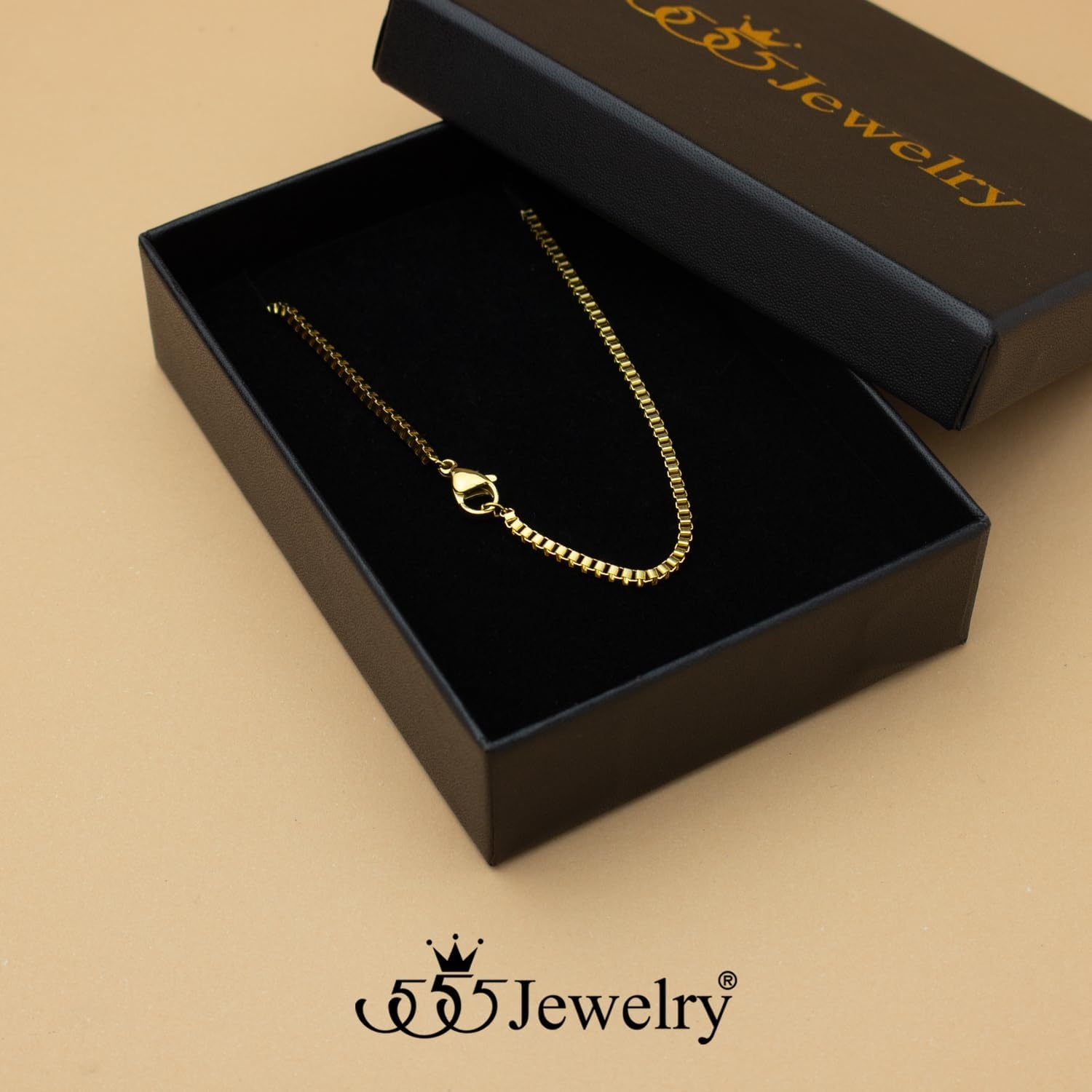 image:image555Jewelry 25mm Stainless Steel Box Chain Necklace for Men amp Women 1628 InchSquare Box Chain Gold