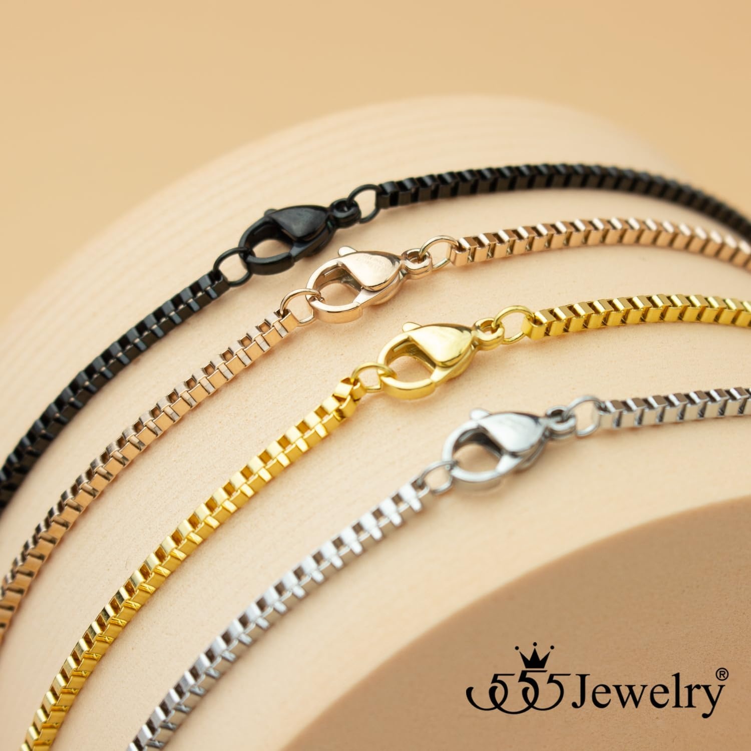 image:image555Jewelry 25mm Stainless Steel Box Chain Necklace for Men amp Women 1628 InchSquare Box Chain Rose Gold